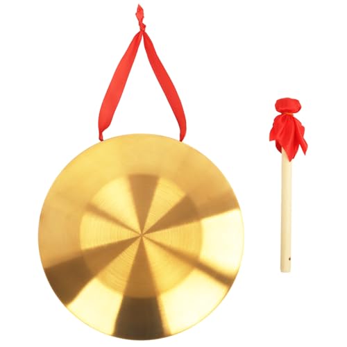 Chinese Tam,Tam Brass Gong with Wooden Mallet & Red Ribbon, Traditional Percussion Instrument for...