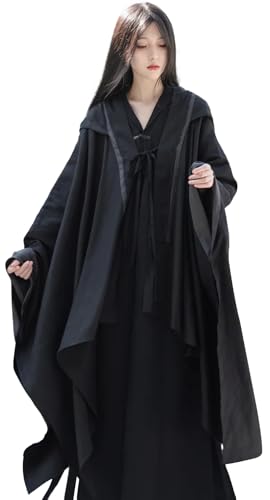 [ＣＰＨＷＱ] マント コスプレ 黒 フード付き ハロウィン コスプレ用 ゆったり 体型カバー ビッグシルエット 古典 魔法使い 中世スタイル 神秘 ゴシック風 ロングマント ハロウィン 学園祭 文化祭 演出服 春秋冬 男女兼用 (ブラック)（Amazon）