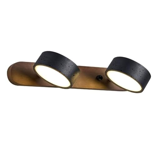 Lámpara de tocador LED moderna para espejo de baño - Cableado fijo, ajustable, base de travertino negro y madera maciza, cabezal giratorio multidireccional, luz sin parpadeos para tocador, pasillo o d