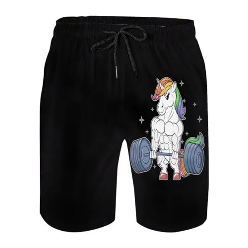 Vintage Rainbow Unicorn Weightlifting Fitness Gym Mens Swim Trunks Boys Quick Dry Board Shorts with Mesh Lining