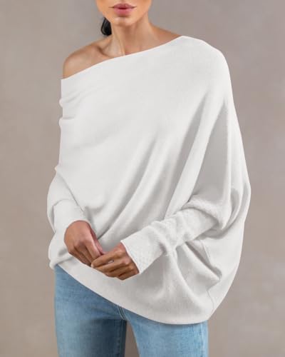 Image of Imily Bela Batwing Boat Neck Sweaters for Women Spring Long Sleeve Soft Knit Loose Baggy Pullover Jumper Top