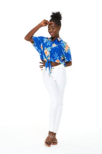 Image of Matchable Family Hawaiian Luau Men Women Girl Boy Clothes in Hibiscus Blue