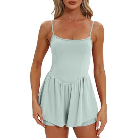 Beaully Women's Summer Sleeveless Rompers Spaghetti Strap Double Lined Jumpsuit Shorts Overalls 6110 Light Blue M Cover