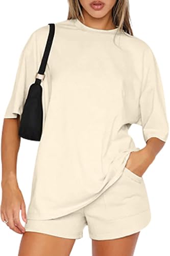 CheChury Mujer Conjunto Chándal Dos Piezas Casual Conjunto de Camiseta de Manga Corta y Pantalón Corto Conjunto de 2 Piezas Verano Mujer Conjunto Deportivo Conjuntos Lounge Ropa Verano Pijama Cómodo