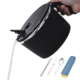 Instant Noodle Bowl,1350ml Double Wall Stainless Steel Pasta Cooker with Lid and Handle - Soup Bowls - for Dorm College Office Room Travel Camping Rv Hiking