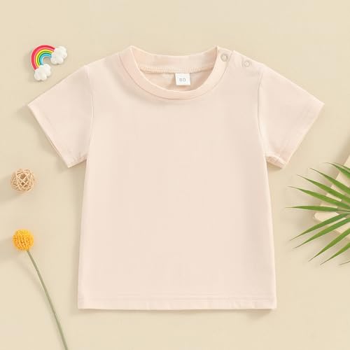Image of Toddler Baby Boy Girl Short Sleeve Crew Neck T Shirt Pullover Sweatshirt Summer Basic Tee Solid Casual Clothes