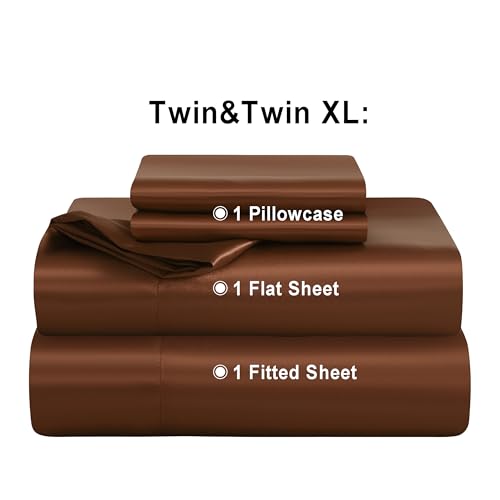 NTBAY Twin XL Satin Sheet Set, 3 Piece, Brown - image 4