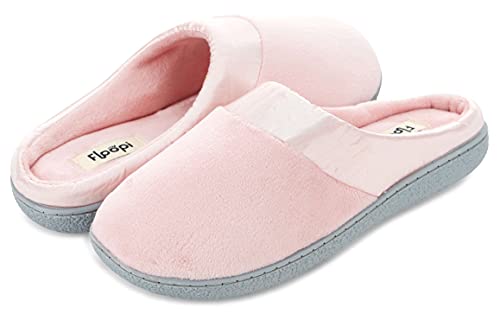Floopi Women’s Memory Foam Slippers Deluxe Clog Scuff/Mule House Slip-Ons for Indoor & Outdoor Use| Warm & Fuzzy w/Velour Fur Lining, Quilted Collar Slipper & Anti-Skid Hard Sole