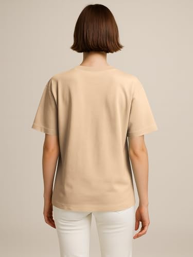 Image of HELLCAT Beige Trendy Printed Oversized T-Shirt for Women