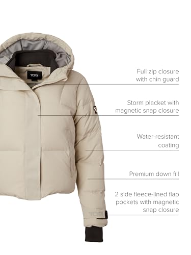 TUMI Women's Down-Filled Quilted Cropped Puffer Coat - Jacquard Collar Coat with Magnetic Closures & Storm Cuffs4