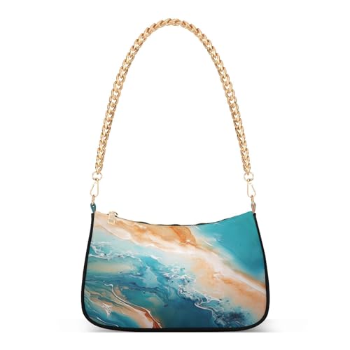 Shoulder Bags for Women Teal Green Turquoise Orange Marble Hobo Tote Handbag Small Clutch Purse with Zipper Closure