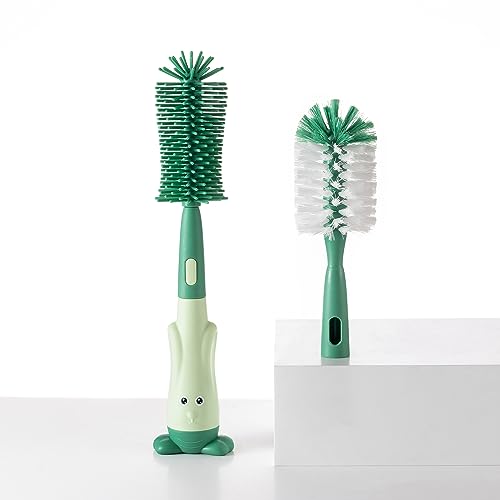 Image of Chemimoso Multifunctional Cleaning Brush, Baby Bottle Brush, Bottle Brush Cleaner Set, Green, Silicone and Nylon Brush