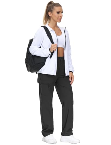 Rapbin Women Hiking Cargo Trousers 2025 Lightweight Summer Quick Dry Water Resistant UPF 50 Casual Outdoor Walking Pants with Zipper Pockets for Trekking,Camping,Running(Black,S)