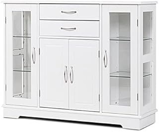 GiantexUK Wooden Buffet Cabinet, 4 Doors Storage Cupboard with 2 Slide Drawers & 5 Adjustable Shelves, Freestanding Kitchen Sideboard for Living Room, Dining Room and Hallway (White)