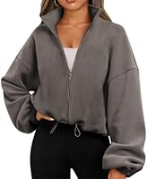 Famulily Herbst Kleidung Frauen Warm Fleece gefüttert Stehkragen Sport Sweatshirt Crop Jacke Mäntel mit Kordelzug Saum Kaffee XL