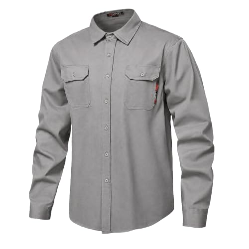 DPSAFETY FR Shirt 7oz Fire Resistant Shirts Men's,CAT2 Welding Shirt 100% Cotton Flame Resistant Shirts Gray (Medium)