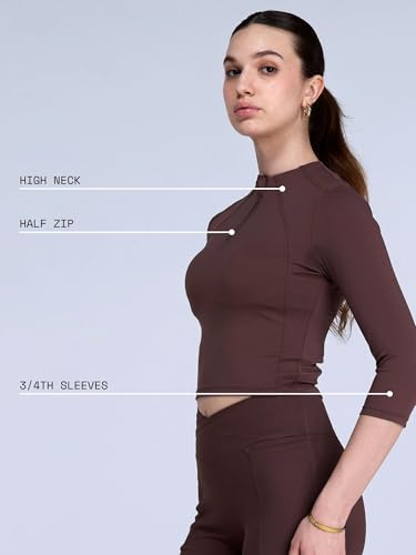 Image of CAVA Women's Silhouette Zip Top | Cropped Half-Zip Activewear with Flattering Seamlines, High Neck & 3 /4 Sleeves | ADPT Stretch Fabric for Gym, Yoga & Everyday Wear