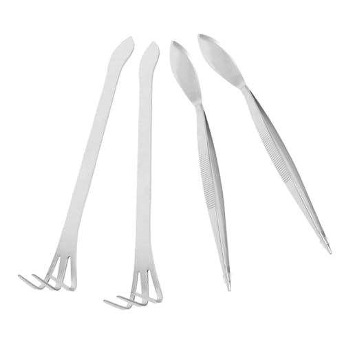 CIYODO 4Pcs Stainless Steel Bonsai Tools Mini Spatula Tweezers Small Rake Root Rake for Precision Gardening Planting and Trimming Essential Bonsai Planter Tools