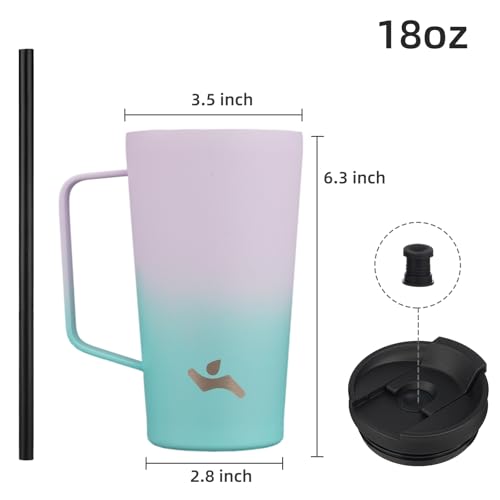 Image of Konokyo 18 oz Insulated Tumbler with Handle & Straw, Stainless Steel Mug