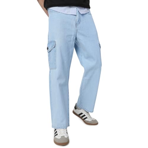 Image of Neostreak Men's Loose Baggy Fit Washed Cargo Jeans with 6 Pockets Non-Stretchable