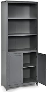 CASART Wooden Bookcase, Modern Storage Cabinet Cupboard with 3 Tier Open Shelves & 2 Doors, Freestanding Display Rack Bookshelf for Living Room, Bedroom and Office (Gray)