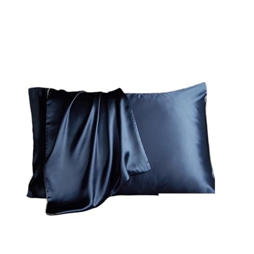 Funda de Almohada Seda Morera for Cabello y Piel - Frente Pura Dorso Fibra Transpirable, Paquete 2 para Mujeres(Blue,50x90cm)