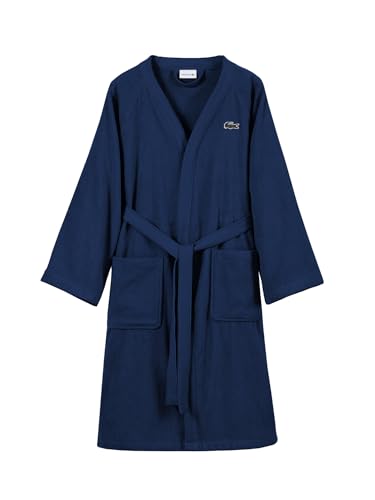 Image of Lacoste Classic Pique Cotton Terry Bath Robe, Unisex, One Size, | 100% Cotton Terry, Soft & Absorbent, Quick-Drying, Unisex Design for Adult Women & Men, One Size Fits Most