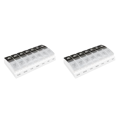 Image of EZY DOSE Weekly (7-Day) AM /PM Pill Case, Medicine Planner, Vitamin Organizer, Small Pop-Out Compartments, 2 Times a Day, Black and Clear Lids (Pack of 2)