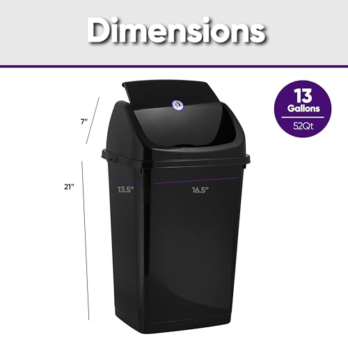 Image of Superio Kitchen Trash Can 13 Gallon with Swing Lid, Plastic Garbage Can Outdoor and Indoor, Large 52 Qt Recycle Bin and Waste Basket for Home, Office, Garage, Patio, Restaurant (Black, 2 Pack)