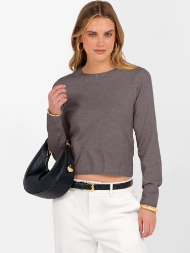 Image of ANRABESS Women's Long Sleeve Sweaters Cropped Crew Neck | Business Casual Tops,Light Weight Comfy Knit,Pullover ShortSweater,Basic Classic,Fall Fashion Winter Layer Clothes