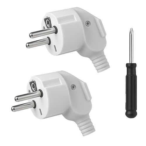 2 Stücke Schuko Stecker Stecker 230v Schukostecker mit Schraubendreher Stromstecker mit Knickschutztülle IP20 Langlebig und Bruchfest Weiß