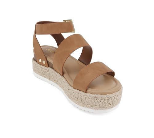 Image of Soda Bryce Espadrille Wedge Sandal with Open Toe Buckle and Ankle Strap