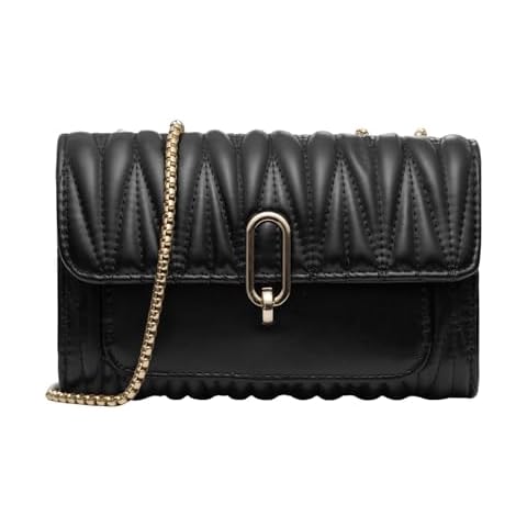 HELFNE Chain Fashion Purses and Handbags Crossbody Bags for Women,PU Leather Mini Black Quilted Evening Bags and Clutches Cover