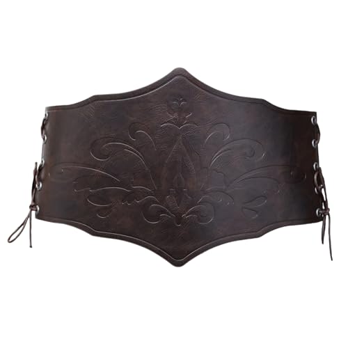 HiiFeuer Medieval Women Faux Leather Corset Belt, Renaissance Underbust Corset Adjustable Wide Waist Cincher for Ren Faire