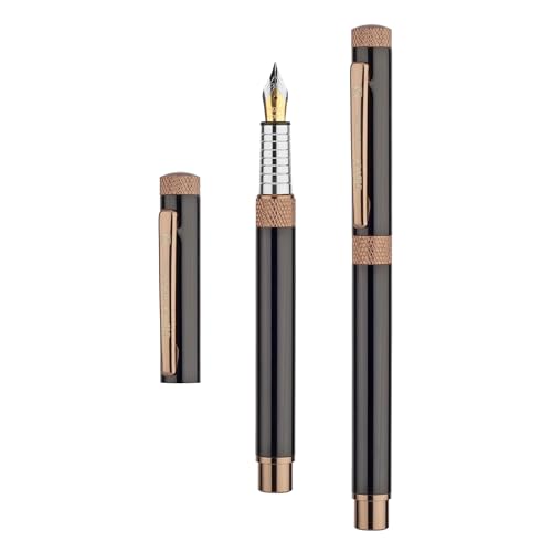 Image of Oliver Thar Roxx Matte & Shine Fountain Pen - Glossy Black /Coffee Trims, Full Brass Body, 0.6mm Cardinal Refill, Gift T Box