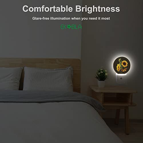 Image of EKOBLA Sunflower Black Night Light, Beautiful Yellow Floral Blooming Nature Bright Night Lights Plug Into Wall with Dusk to Dawn Light Sensors for Women Girls