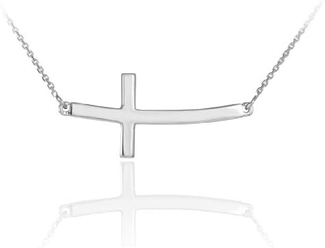 14k Solid White Gold Sideways Curved 