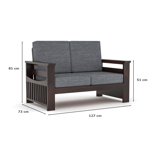 Image of Sheesham Wooden 7 Seater Sofa for Living Room | Rosewood 7 Seater Cushion Sofa Side Half Moon Rack | Solid Wood Sofa Set for Lounge (-3+2+2,Walnut Finish)