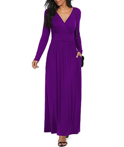 Image of LILBETTER Women Long Sleeve Deep V Neck Loose Plain Long Maxi Casual Dress