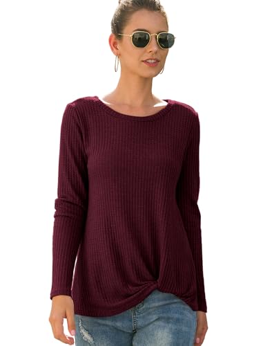 Neineiwu Womens Casual Tops Long Sleeve Cute Twist Knot Waffle Knit Shirts Loose Blouse2