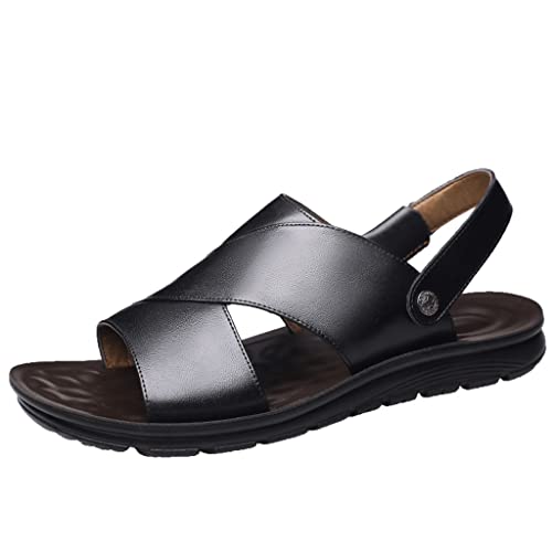Men Genuine Leather Sandals Outside Cow Leather Slippers Soft-Soled Male Casual Sandals Non-Slip(40)2