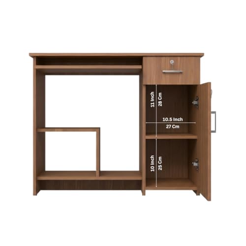 Image of Buker Study Table | Engineered Wood | Storage Cabinet for Students, Adults & Professionals | Open Shelf | Leon Teak Finish