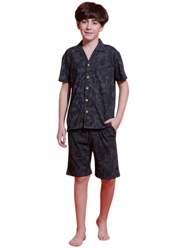 Image of Li'l Tomatoes Boys 100% Cotton Night Suit | Summer Printed Shirt & Shorts Set | Soft & Breathable Sleepwear | 9-16 Years
