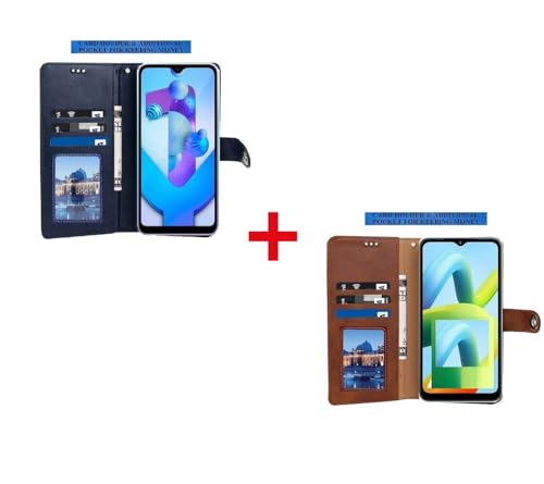 Image of Fastship Combo 2 Flip Cover Compatible Model for Realme RMX3660 / 10Pro 5G | Wallet Stylish Button Magnetic for Realme 10 Pro 5G - Brown /Blue