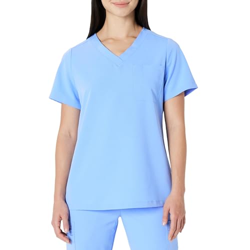 Amazon Basics Womens Scrubs V-Neck Top with Pockets Cornflower Blue Small