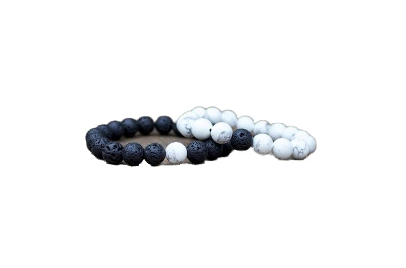Bracelet distance en perles de howlite et lave fine 8mm