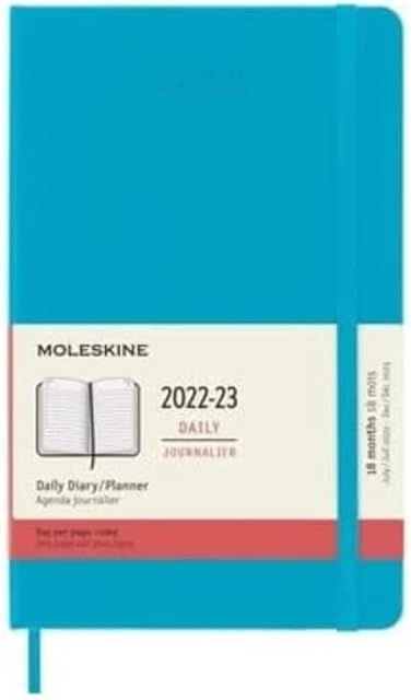 Moleskine - Daily Planner 18 Months 2022-2023, Daily Planner With Hard Cover And Elastic Closure, Size Large,13 x 21 cm, Color Blue