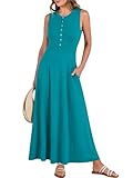 ANRABESS Women Summer Casual Sleeveless Maxi Sundress Button Fit & Flare A-Line Flowy Long Dresses 2025 Beach Outfits Lake Blue Large