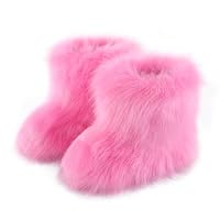 Kids Fuzzy Snow Boots Fluffy Outdoor Flat Boots Winter Warm Faux Fur Snow Shoes for Boys & Girls