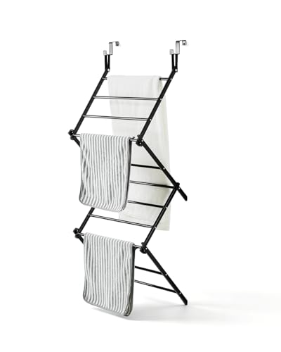 JS HANGER Over The Door Drying Rack Foldable Hanging Clothes Drying Rack with 11 Drying Bars Space Saving Laundry Rack for Towels Clothes Bath Towels Bedroom Bathroom & Laundry Room Doors